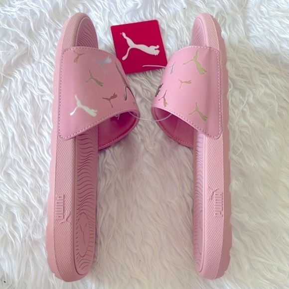 Brand New Puma Cool Cat 2.0 Toss Pink Large Strap Slides Sandals Metallic Logo - Picture 6 of 12